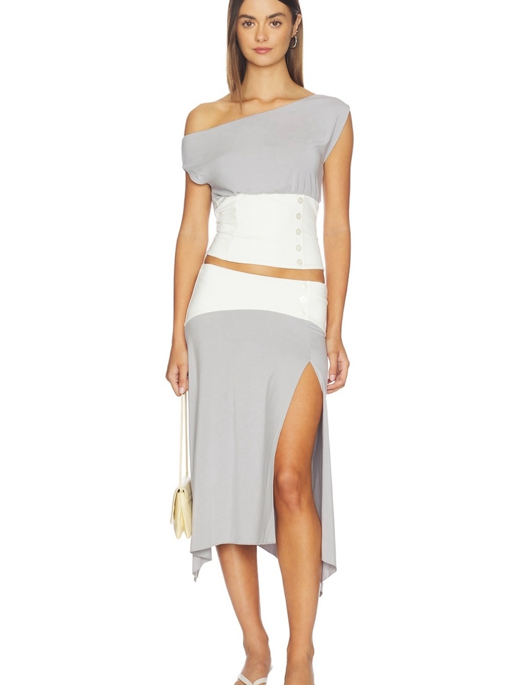 Tiger Mist Denali Set Asymmetrical Skirt and off the shoulder Top